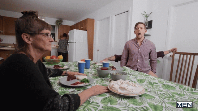William Seed Butt Fucks Steve Rickz In Front Of His Mom And Grandma During Thanksgiving Dinner