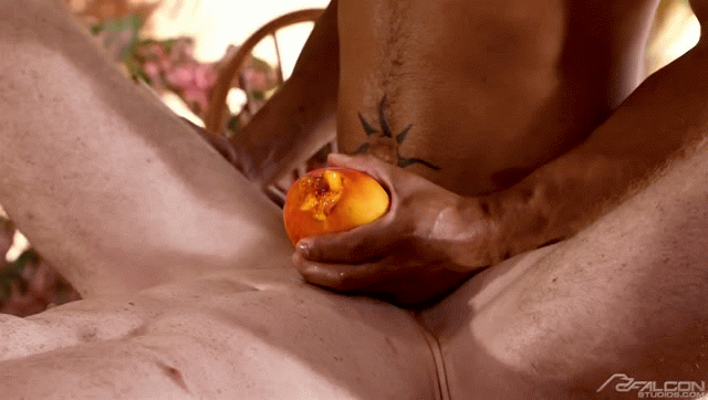 Today In People Being Jerked Off With Fruit: Zario Travezz Strokes Nick Fitt’s Cock With A Peach While Fucking Him Bareback