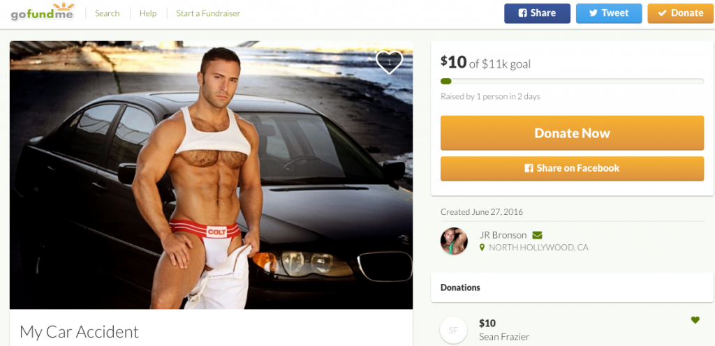 Former Gay Porn Star JR Bronson Would Like $11,000 For A New Car