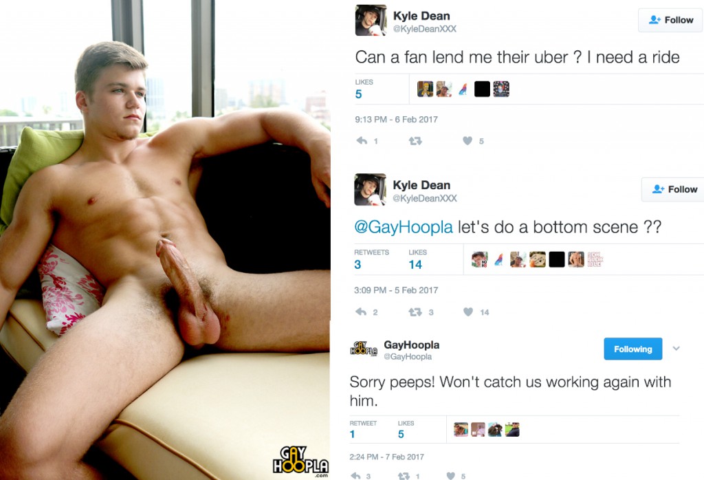 [UPDATED] GayHoopla Subtweets Kyle Dean After He Asks For Scenes, Money, And Uber Rides