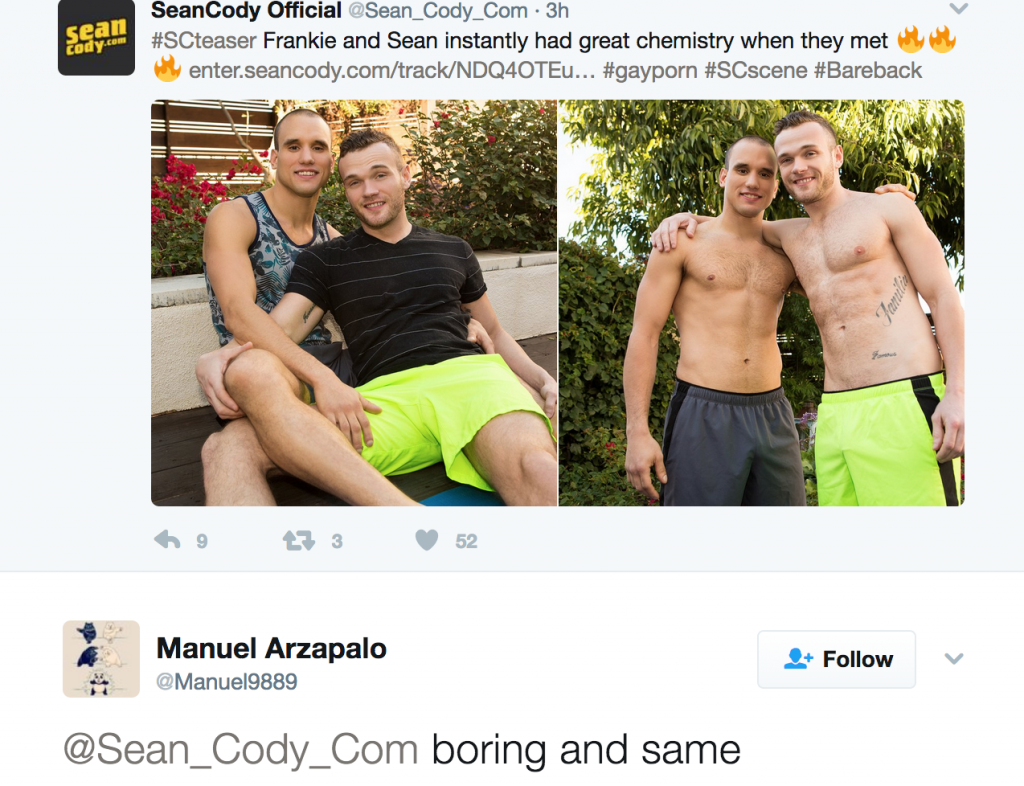 Twitter Users Drag Sean Cody For Today’s “Boring” Sean And Frankie Scene