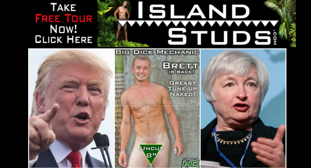 Gay Porn Studio Island Studs Uses Donald Trump And Federal Reserve Chair Janet Yellen To Promote A “Big Dick Mechanic”