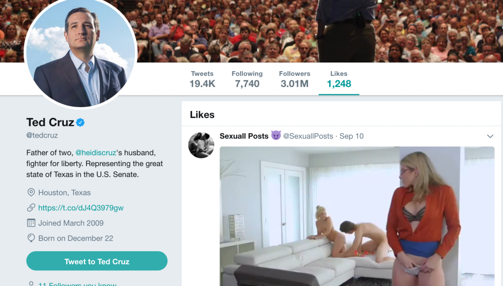 Ted Cruz Likes Hardcore Porn Video On Twitter