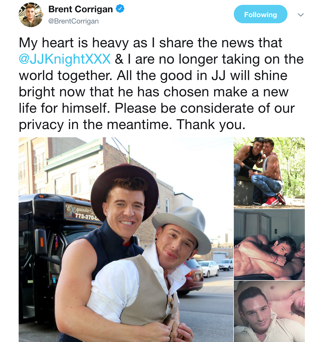 Brent Corrigan Announces Split From JJ Knight: “JJ Has Chosen To Make A New  Life For Himself” | STR8UPGAYPORN