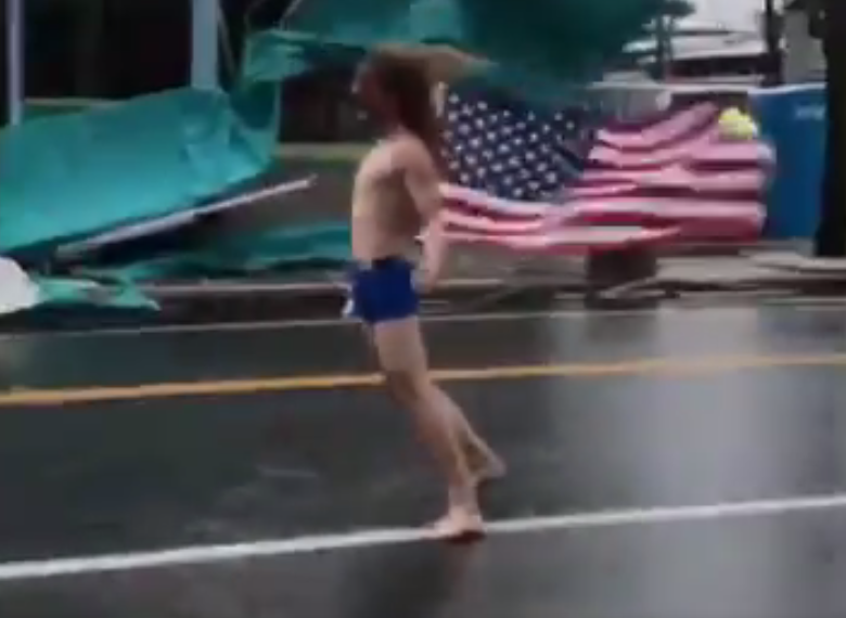 Shirtless Florida (Of Course) Man Carrying American Flag Travels To South Carolina To Confront Hurricane Florence