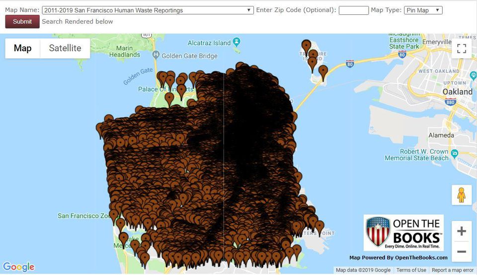 Map Shows 132,562 Reported Cases Of Human Feces In Public In San Francisco