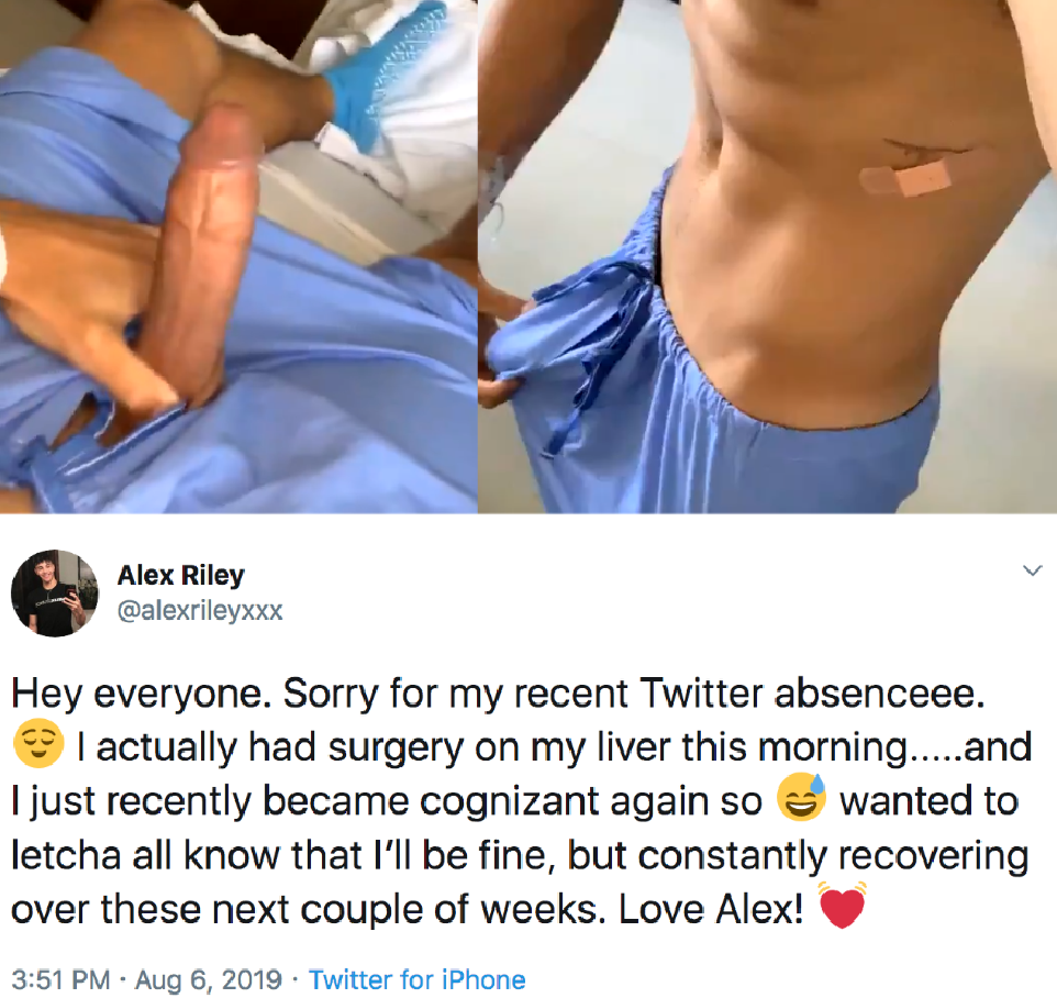 Gay Porn Star Alex Riley Shares Jerk Off Videos From Hospital Bed While Recovering From Liver Surgery
