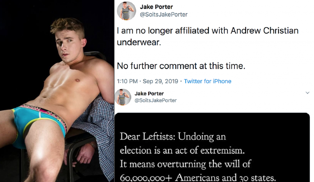 Gay Porn Star Jake Porter Quits Andrew Christian Underwear, Bashes Leftists Over Trump Impeachment Inquiry