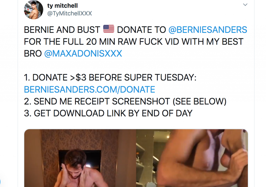 Gay Porn Stars Ty Mitchell And Max Adonis Offer Fans Free Porn In Exchange For Donation To Bernie Sanders