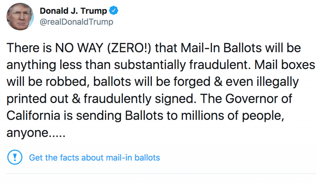 Trump Threatens To “Close Down” Twitter After Being Fact-Checked For False Tweets About Mail-In Voting