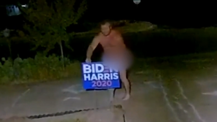 Naked Man Caught On Camera Stealing Neighbor’s Biden/Harris Yard Sign