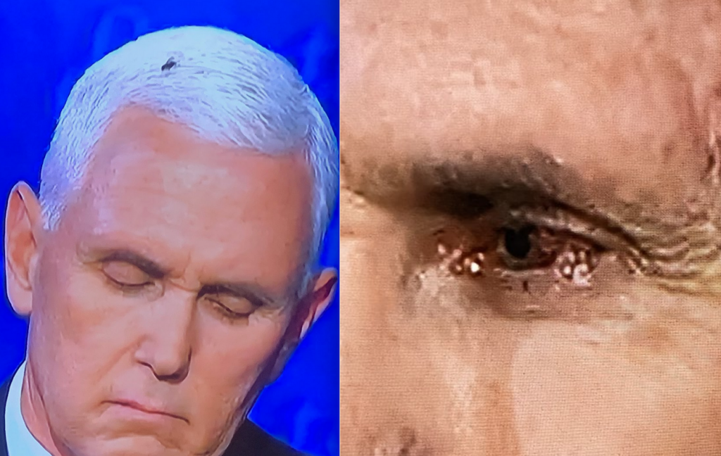 Ghoulish Mike Pence Has Bleeding Eye, Fly On Head During Debate