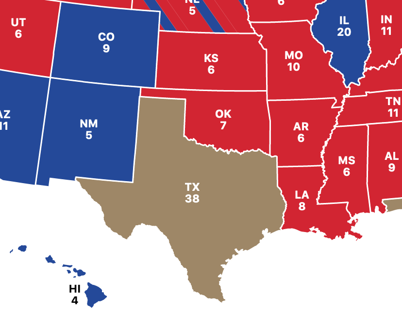 NBC News Moves Historically-Red Texas To “Toss-Up”