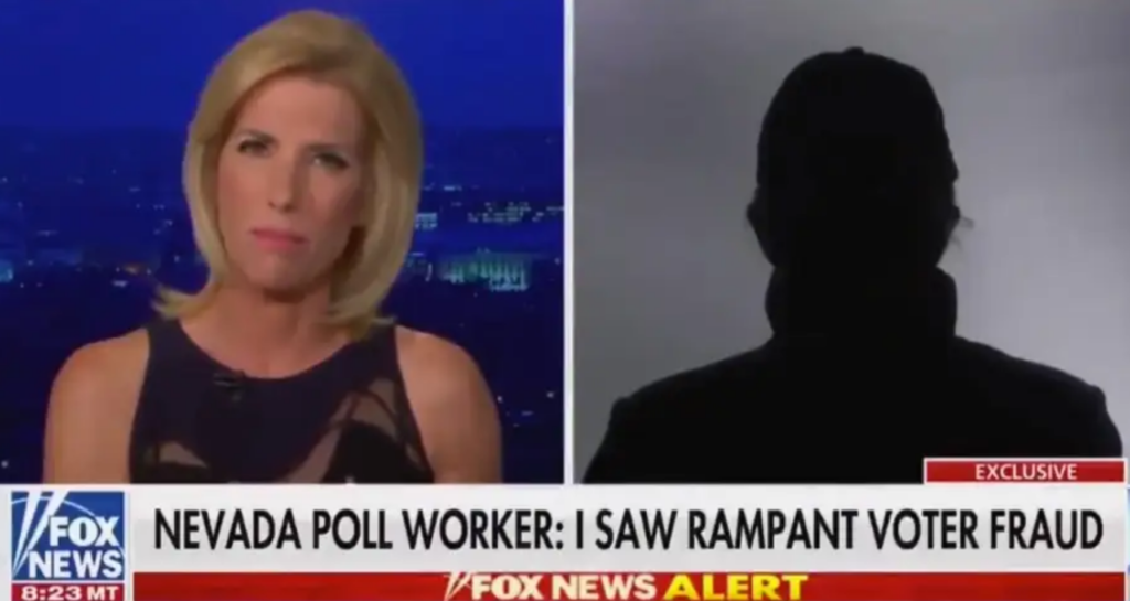 Viewers Mock Laura Ingraham Interview With Disguised “Poll Worker” Claiming Voter Fraud In Nevada
