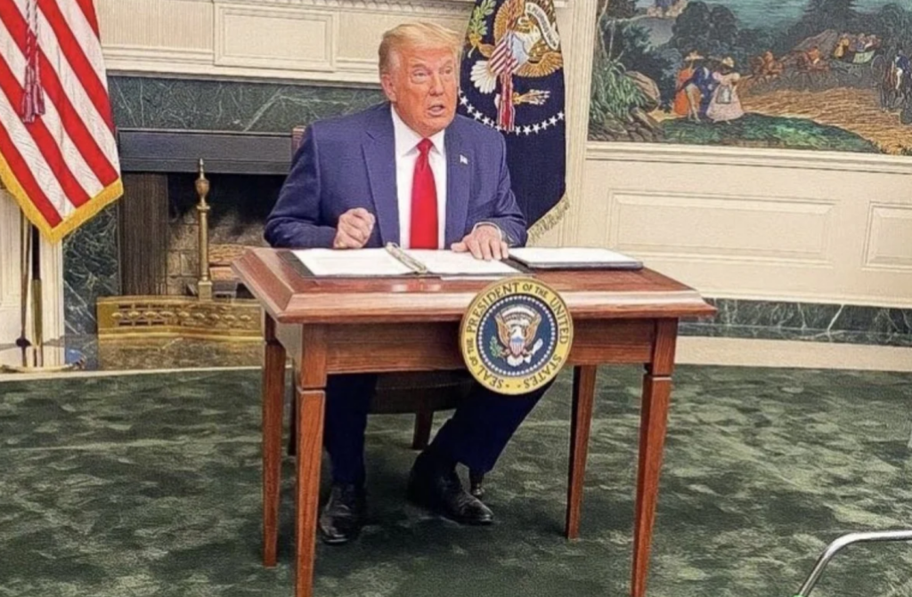 Trump Has Meltdown After Being Mocked For Sitting At Tiny Child’s Desk While Appearing To Wear Adult Diapers