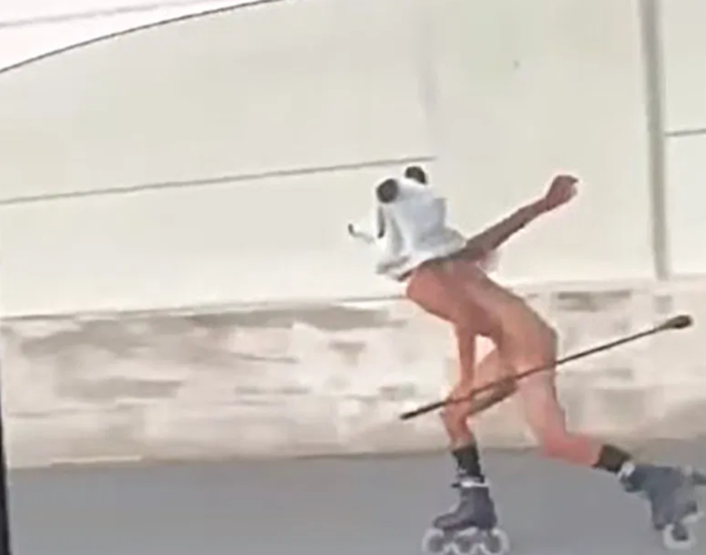 Naked Man Wearing Panda Head Seen Rollerblading On Ohio Freeway