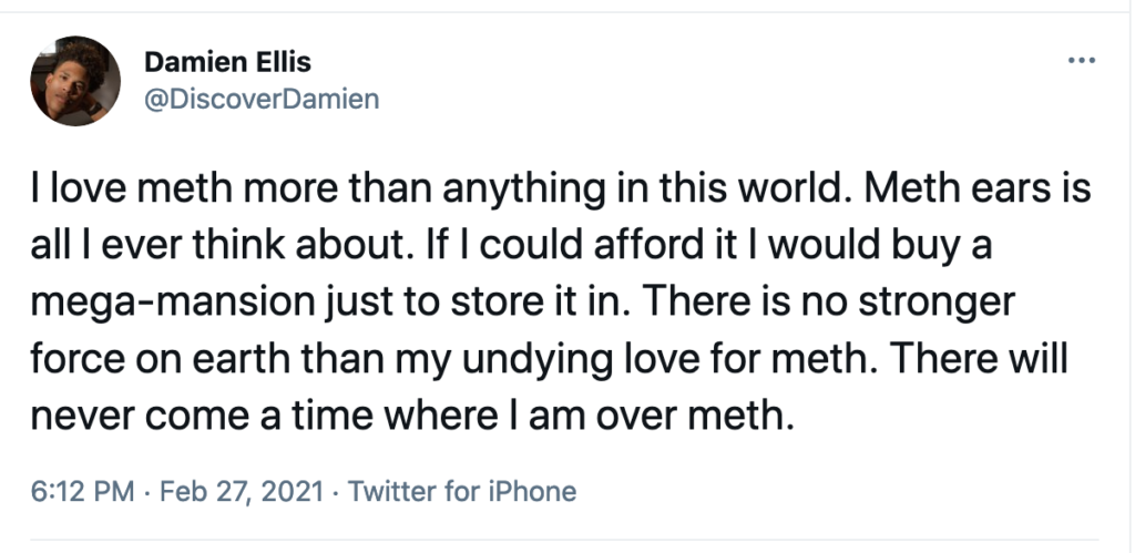 Gay Porn Star Damien Ellis Says “I Love Meth More Than Anything In This World” Before Deleting His Twitter—Was His Account Hacked?