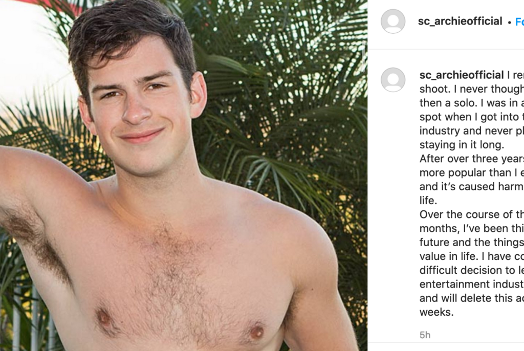 Sean Cody’s Archie Announces Retirement: “I Have Come To The Difficult Decision To Leave The Adult Entertainment Industry”