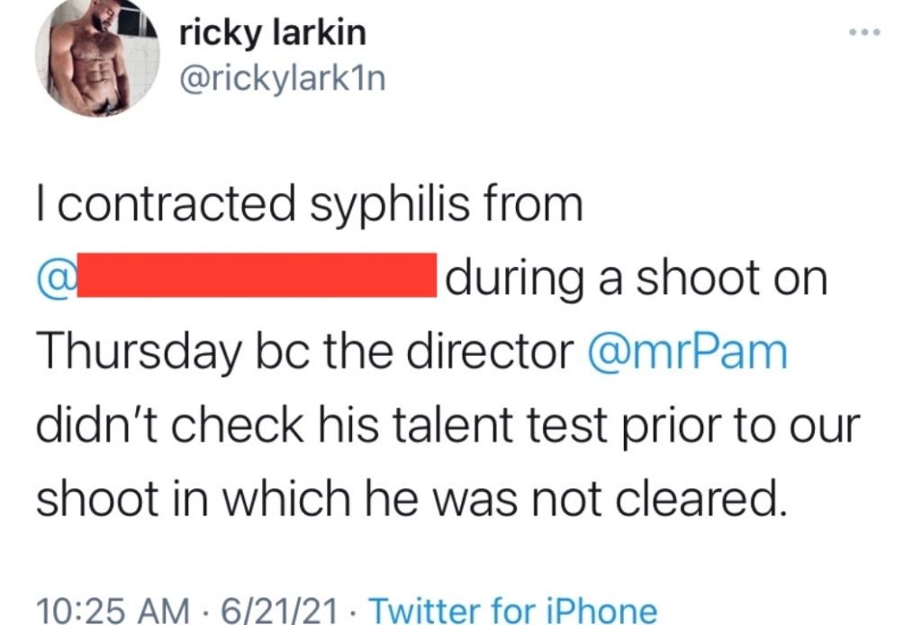 <span style='color: #ff0000;'>[UPDATED] Ricky Larkin Allegedly Blackmailing Director/Girlfriend mr. Pam After Contracting Syphilis On Gay Porn Shoot</span>