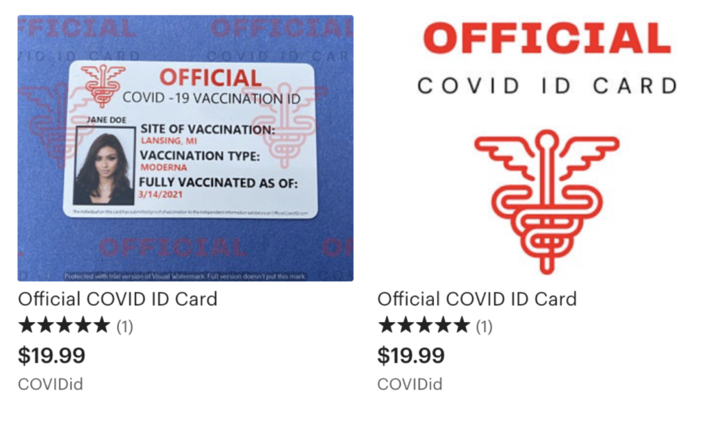 Etsy Selling Fake COVID Vaccine Cards