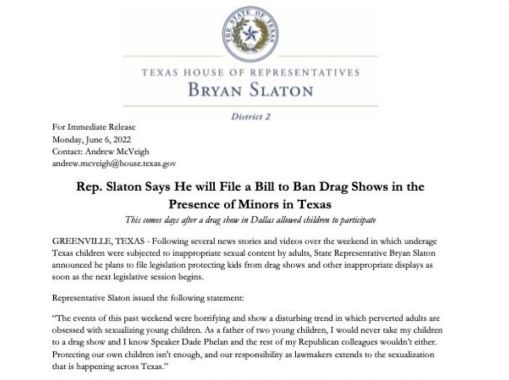 Texas State Representative Says He’ll File Legislation To Ban Drag Queens