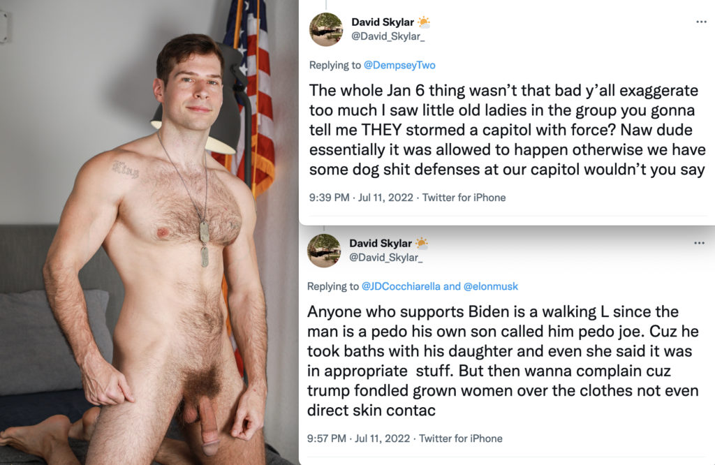 Gay-For-Pay Porn Star David Skylar Calls Joe Biden A Pedophile, Says Jan. 6 “Wasn’t That Bad,” And Excuses Donald Trump’s Sexual Assaults: “He Fondled Women Over The Clothes, Not Even Direct Skin Contact”