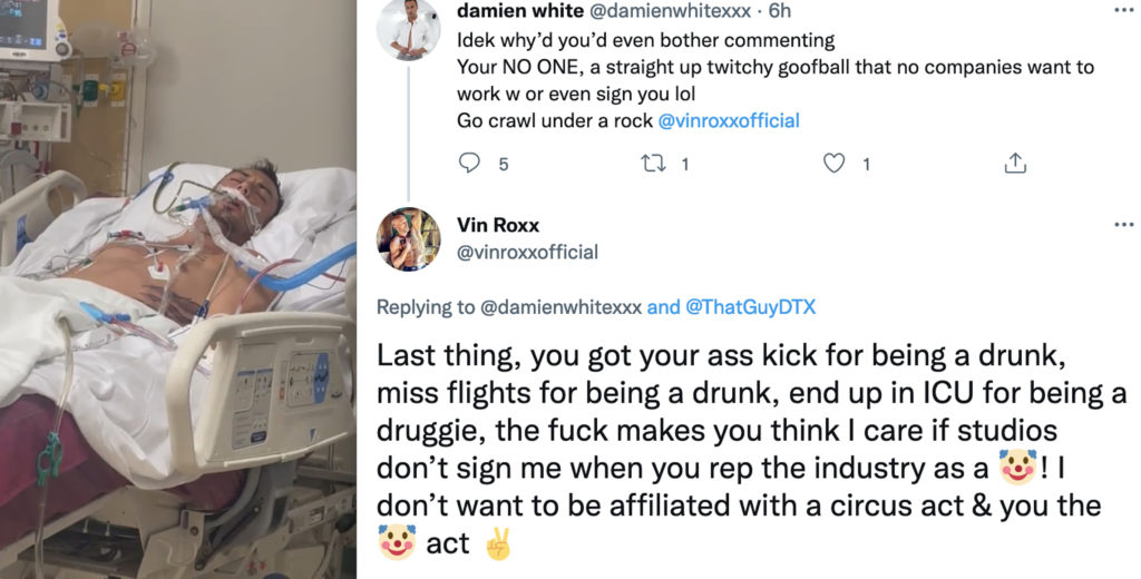 Gay-For-Pay Porn Star War: Hospitalized Damien White And Ouija Board Anti-Vaxxer Vin Roxx Spar Over Drug Use, Who Makes More Money, And Tourette’s