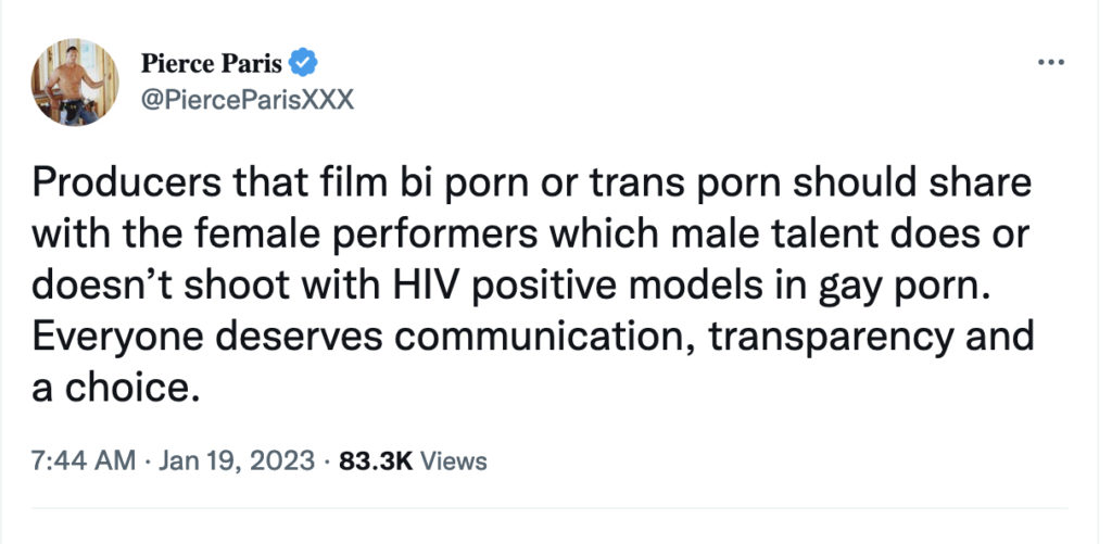 Pierce Paris Wants Gay Porn Stars’ HIV Statuses Disclosed To Female Talent Who Work With “Crossover” Performers