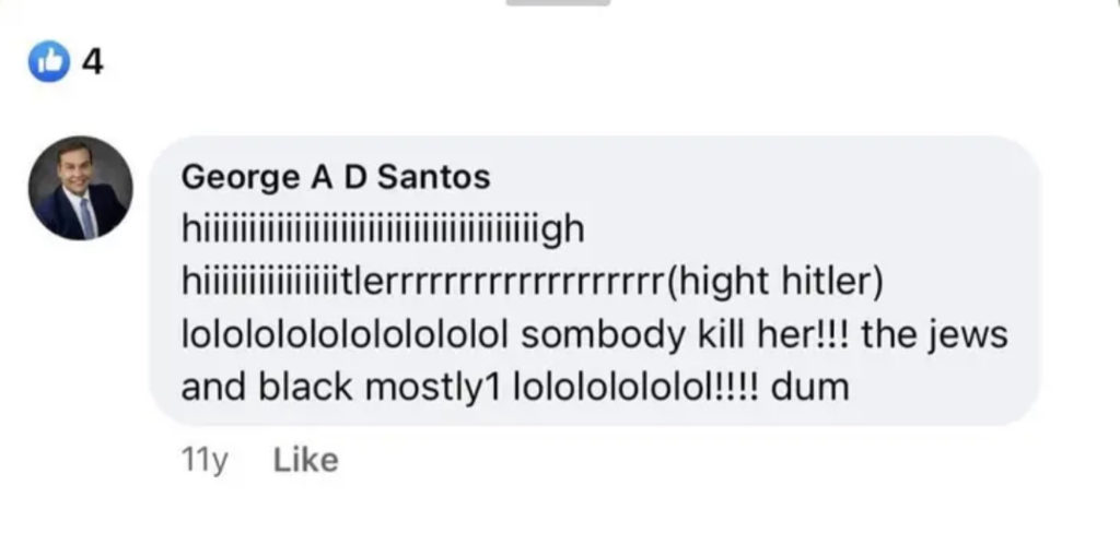 Facebook Comment Shows George Santos “Joking” About Killing Blacks And Jews While Praising Hitler