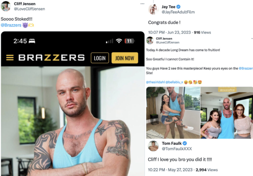 Gay Porn Star Cliff Jensen Celebrates Straight Porn Debut At Brazzers: “So Stoked! A Decade Long Dream Has Come To Fruition!”