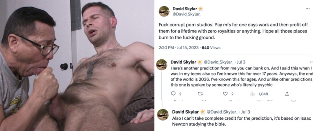 Psychic Gay Porn Star David Skylar Makes MilitaryClassified Debut Cumming In Studio Owner’s Mouth, Predicts Apocalypse In 2036