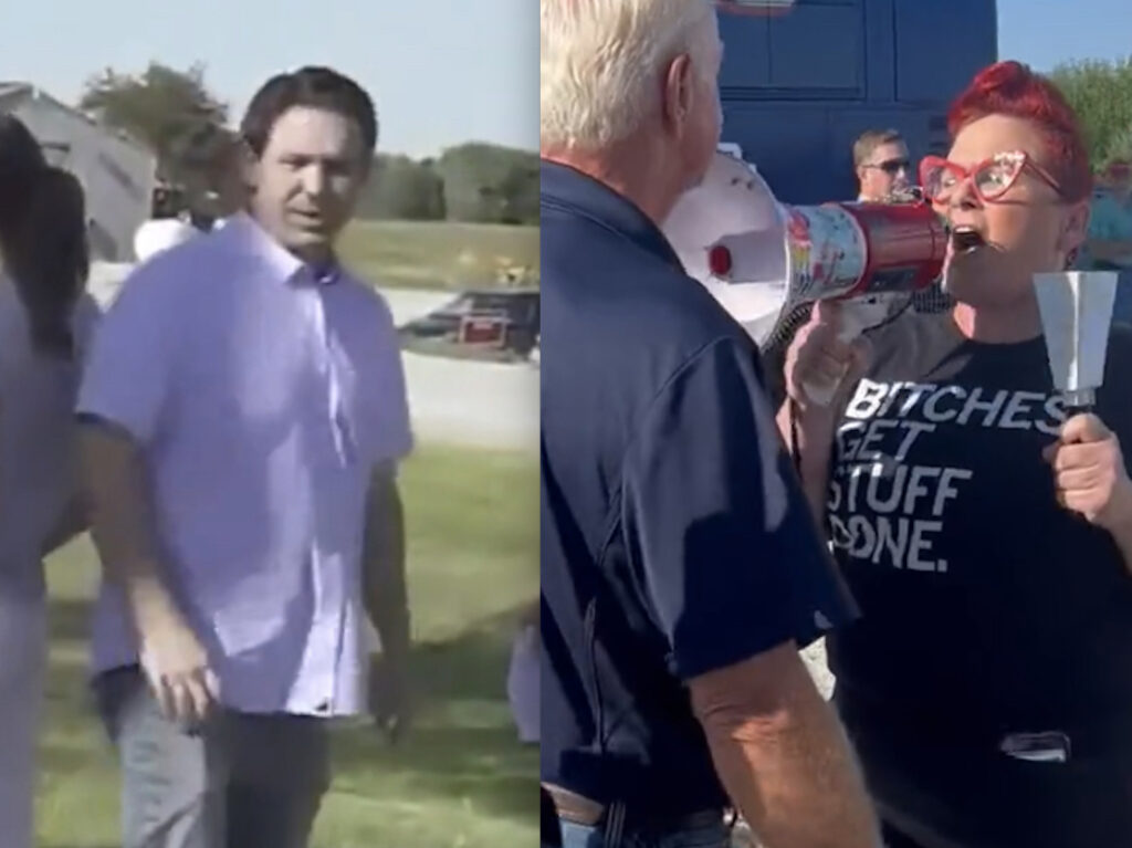 Ron DeSantis Met With Iowa Protester Ringing Cowbell And Screaming Into Megaphone: “Go Back To Florida, Pudding Fingers! Get The Fuck Off Me, Asshole!”