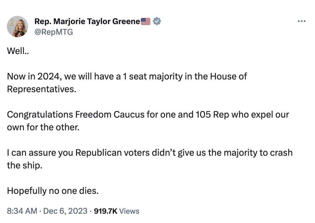 Marjorie Taylor Greene Says She Hopes “No One Dies” When Republicans Have 1-Seat Majority In House