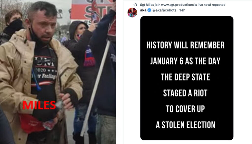 Convicted Domestic Terrorist And Gay Porn Star Sergeant Miles Shares Message That Jan. 6 Was “Deep State Staged Riot”