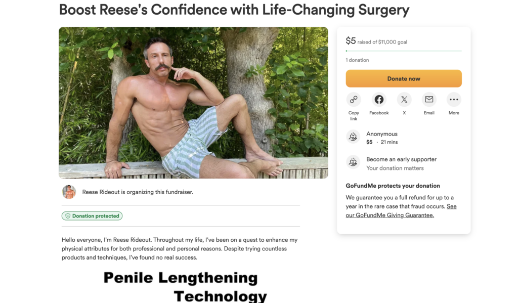 Gay Porn Star Reese Rideout Launches GoFundMe To Pay For $11,000 Penis Enlargement Surgery