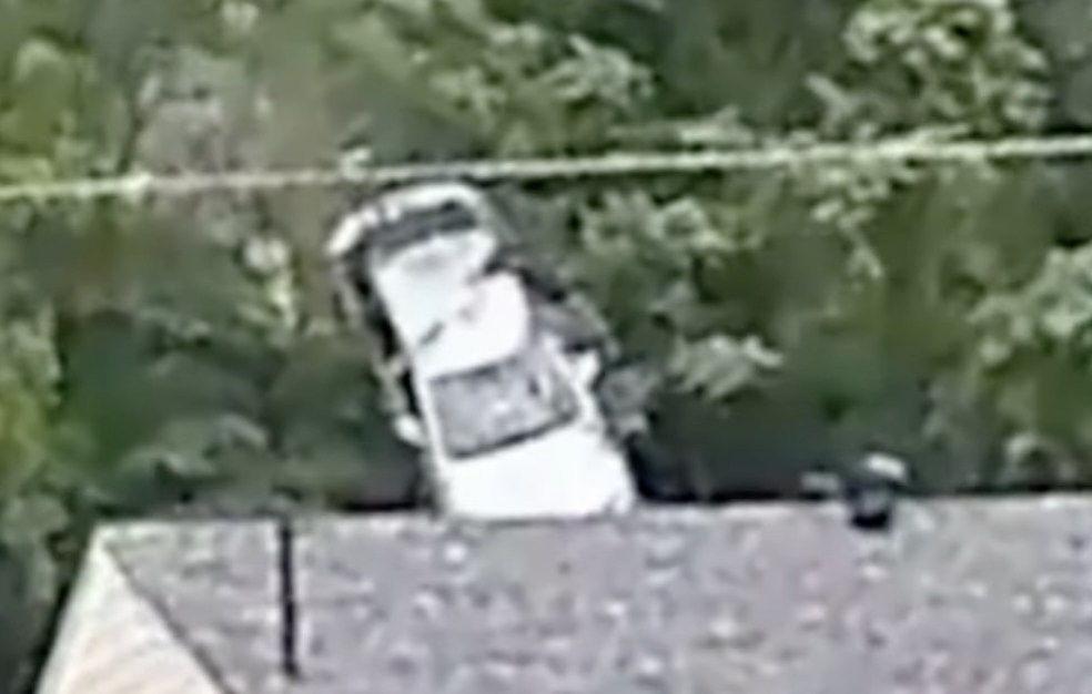 Car Crashes Through ROOF Of Missouri Building For Second Time
